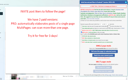 Invite fans and post likers in Facebook™ screenshot