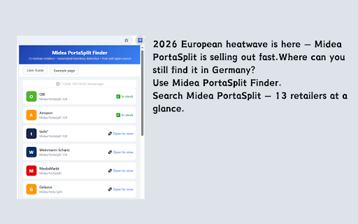 Midea PortaSplit Finder - Germany Stock Check screenshot