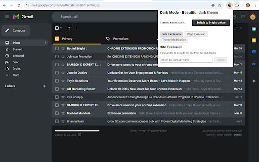 Gmail Dark Mode - Dark theme for better eyesight screenshot