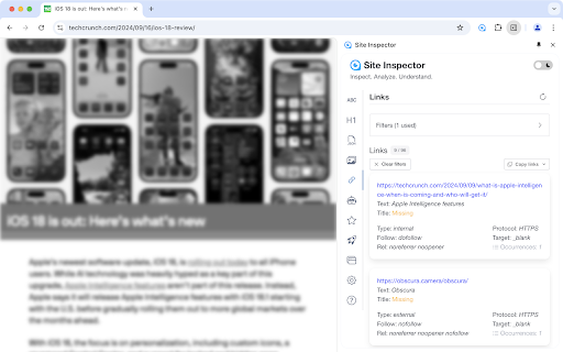 Site Inspector screenshot