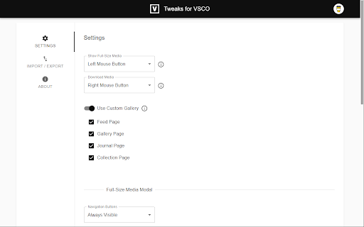 Tweaks for VSCO screenshot
