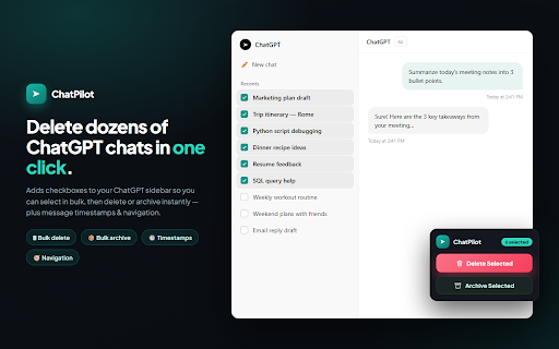 ChatPilot – ChatGPT Bulk Delete, Archive & Timestamps screenshot