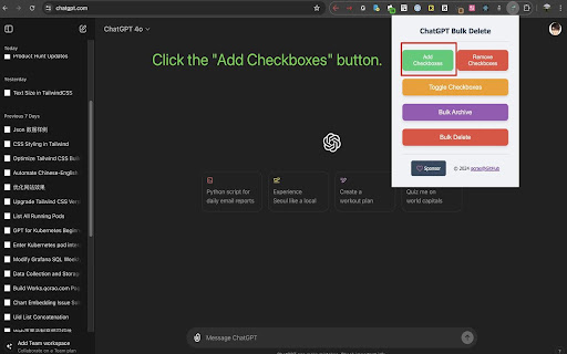 ChatGPT Bulk Delete screenshot