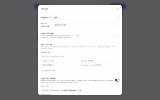 Notify Me — watch any page in plain English screenshot