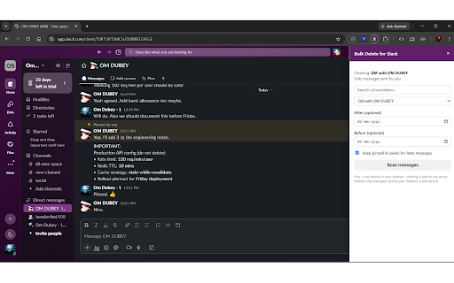 Free Bulk Delete for Slack — Messages, DMs & Group Chats screenshot
