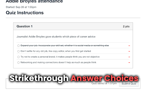 Canvas Quiz Strikethrough screenshot