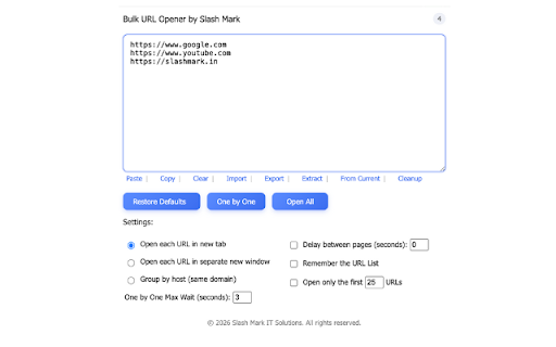 Bulk URL Opener by Slash Mark screenshot