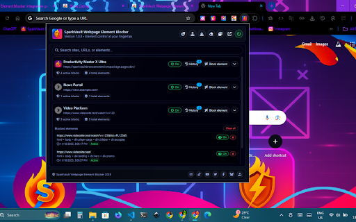 SparkVault Webpage Element Blocker screenshot