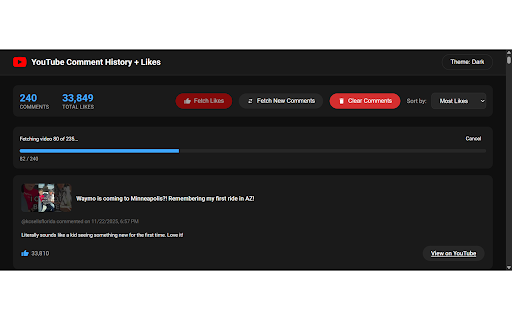 YouTube Comment History + Likes screenshot