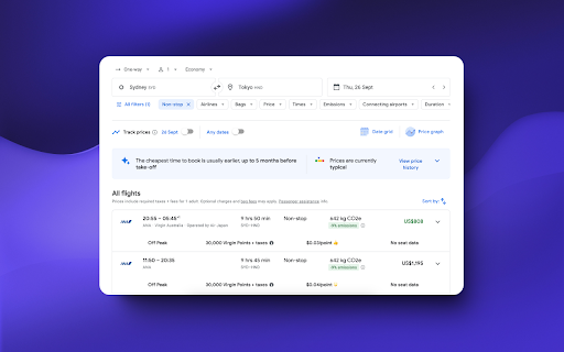 Award Travel Finder - Points & Miles on Google Flights screenshot