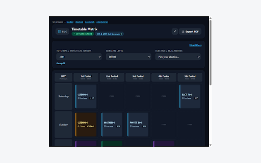 GUC Dynamic Schedule Matrix screenshot