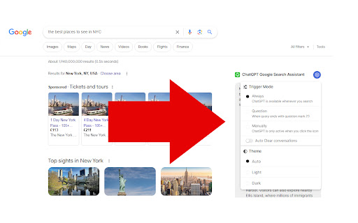 ChatGPT Google Search Assistant screenshot