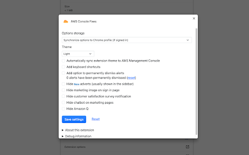 AWS Console Fixes screenshot
