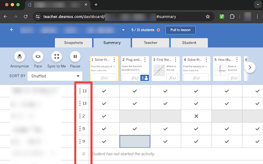 Desmos Dashboard Checkmarks screenshot