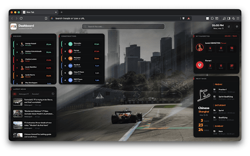 F1X: Live F1 Dashboard & Race Tracker - New Tab screenshot