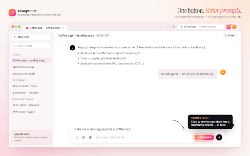 PromptPilot — Prompt enhancer for ChatGPT, Claude & Gemini screenshot