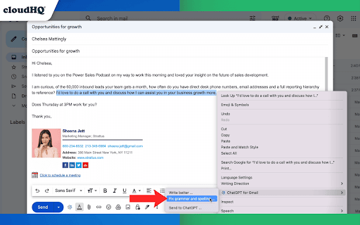ChatGPT for Gmail by cloudHQ screenshot
