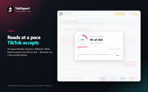 TokExport - TikTok Follower List, Following & Comment Export Tool screenshot