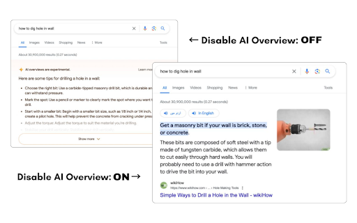 Show & Hide Google AI Overview screenshot