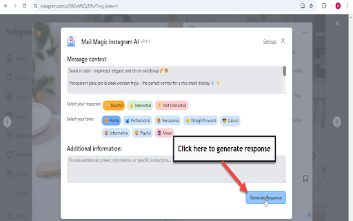 ChatGPT AI for Instagram™ comments and messages screenshot