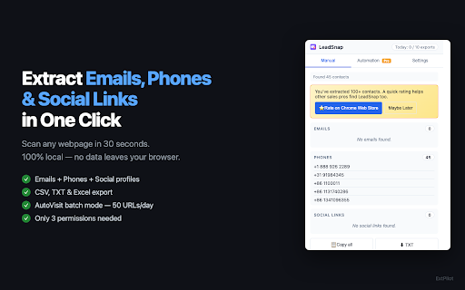 LeadSnap — Email & Phone Extractor screenshot