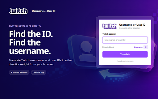 Twitch Username and User ID Translator screenshot