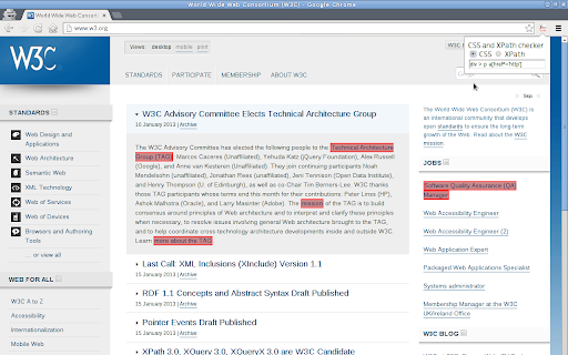 CSS and XPath checker screenshot