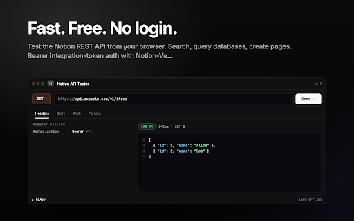 Notion API Tester - Query Databases and Pages via REST screenshot