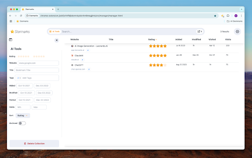 Starmarks Bookmark Manager screenshot