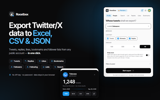 Roostbox - Twitter/X Exporter: Tweets, Followers, Bookmarks & Archive screenshot