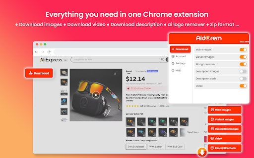 Aliexpress product image donwloader & video downloader - Aidorem Ai inpaint screenshot