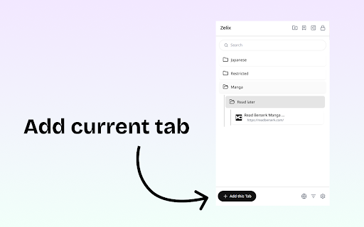 Zelix - Password Protected Private Bookmark Manager screenshot