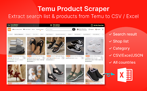 Temu Extractor - Export Temu Products to CSV/Excel screenshot