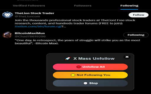 X (Twitter) Mass Unfollow screenshot