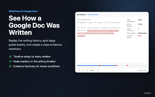 WriteTrace — Writing Process Replay for Google Docs screenshot