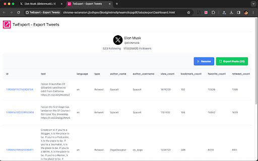 TwExport - Export Tweets screenshot