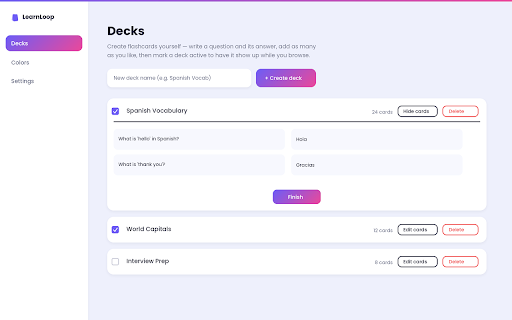 Learnloop - Flashcards While Browsing screenshot