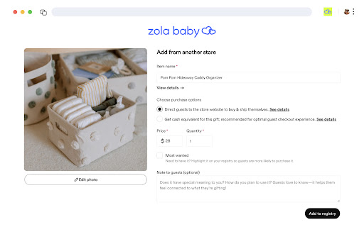 Add to Zola Baby Button screenshot