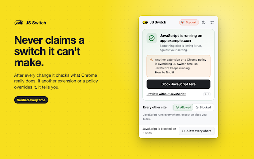Disable JavaScript — Per-Site Toggle & Switch | JS Switch screenshot
