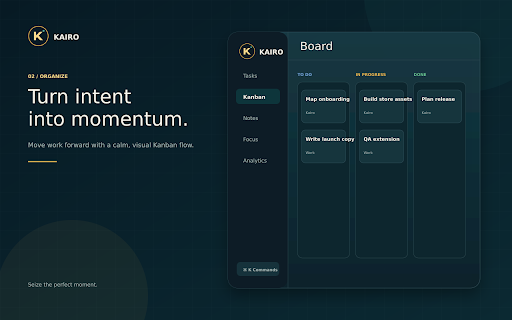Kairo: Productivity Side Panel — Tasks, Kanban, Focus & Pomodoro screenshot