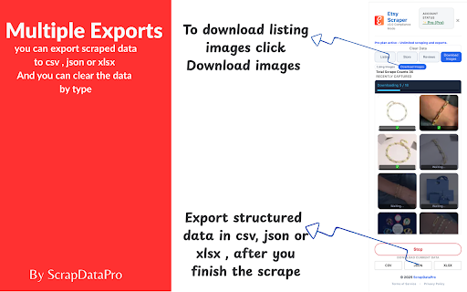 Etsy Scraper : Export listings , reviews , sellers and download images screenshot