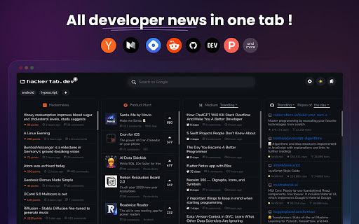 Hackertab – Dev News & GitHub in New Tab screenshot