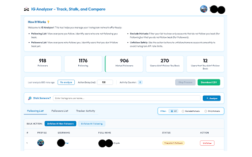 IG Analyzer and Unfollower - Mass Unfollowing and Follower Tracker for IG screenshot