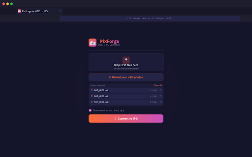PixForge — HEIC to JPG screenshot