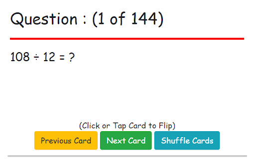 Flash Cards : Division Facts screenshot