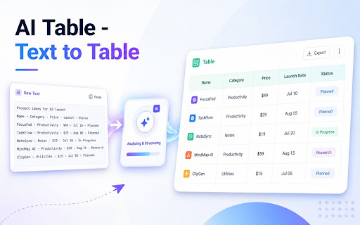 AI Table - Text to Table Converter screenshot