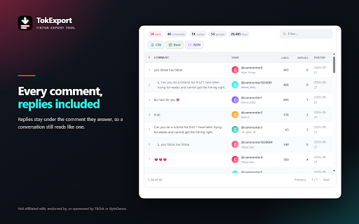 TokExport - TikTok Follower List, Following & Comment Export Tool screenshot