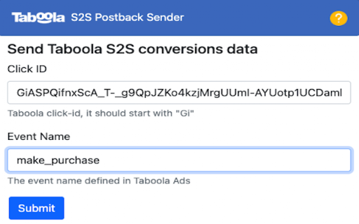 Taboola S2S Postback Sender screenshot