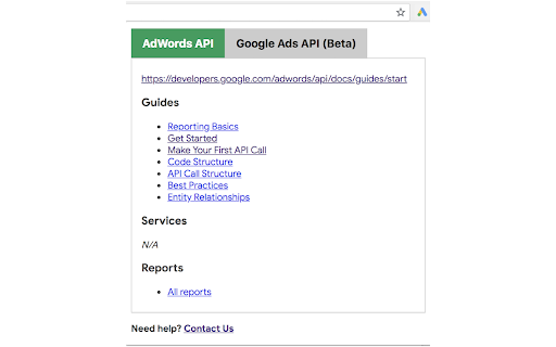 Google Ads API Web Navi screenshot
