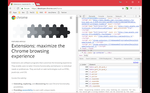 DevTools z-index screenshot